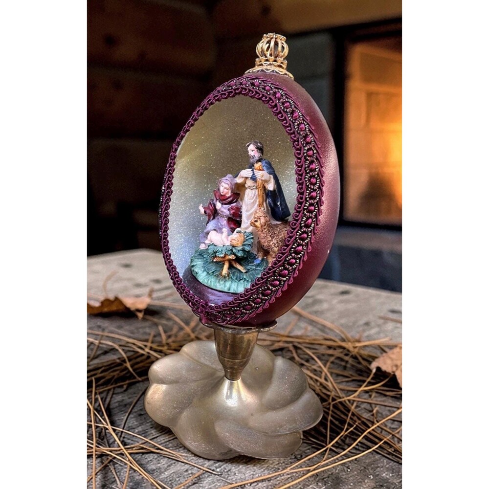 Vintage Real Goose Egg Nativity Diorama – Handcrafted Religious Christmas Decor